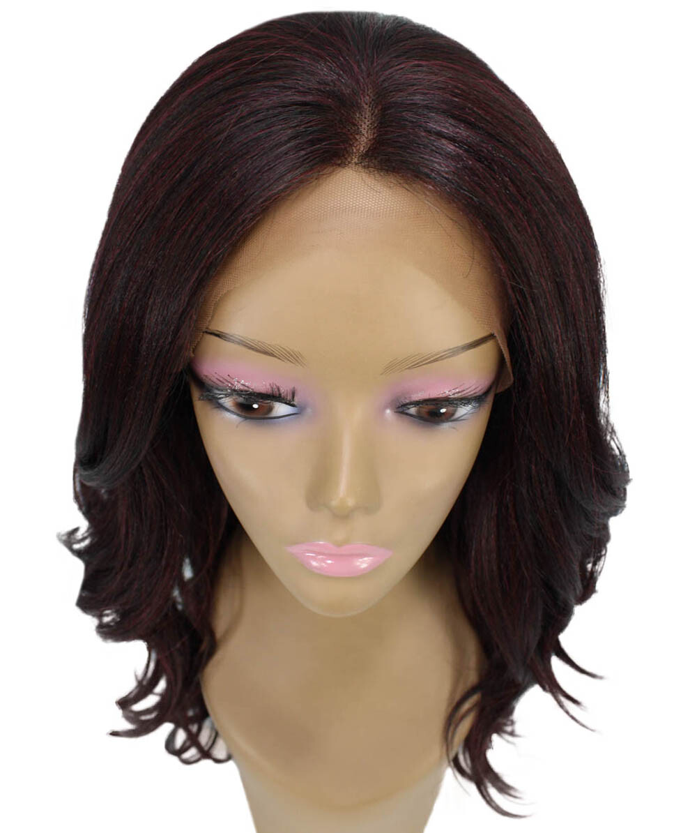 LUXLUXE Cleo Wavy 21 in 4X4 Hand Tied Lace Front Wig, Deep Red and Black Blend