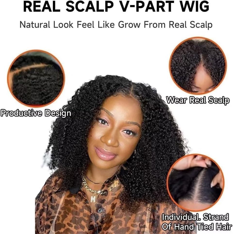 V Part Curly Wig Human Hair U Part Human Hair Wig Curly Brazilian V Part Wigs