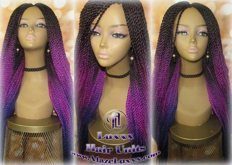 Ombre Black Pink Purple 24 Long Soft Crochet Ombre Mermaid Rainbow Wig Gradient