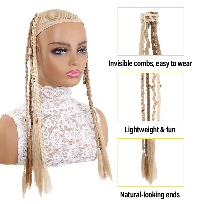 4 Strand Braided Synthetic Hair Extensions with Charming Accessories Easy Attach