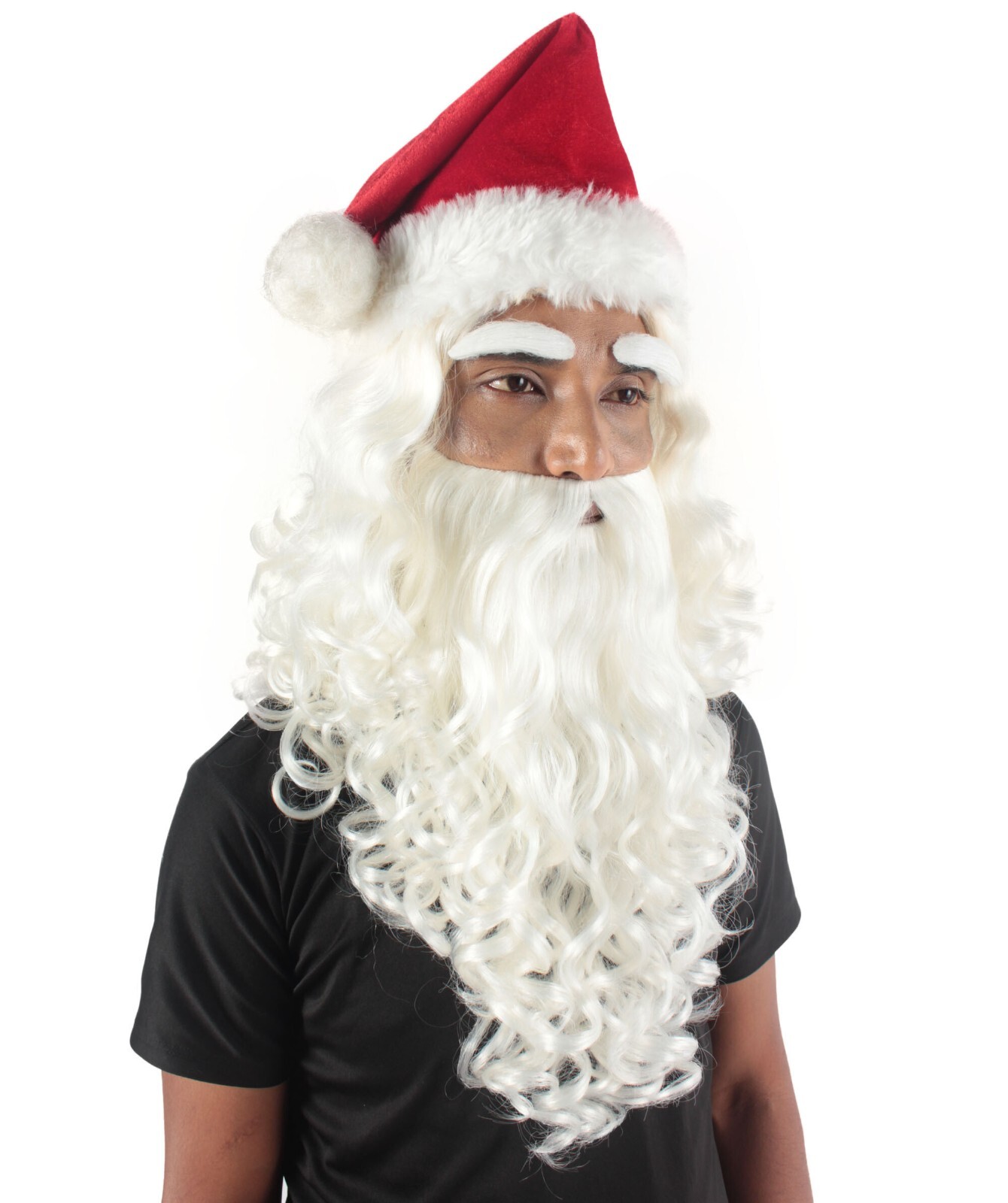 Adult Unisex Christmas White Wig Beard Red Hat Set Long Synthetic Fibric HX-085A