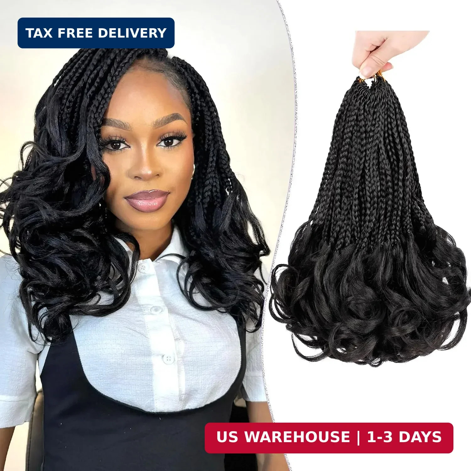 French Curl Crochet Braids 12 Inch Goddess Box Braids Crochet Hair 8 Packs Pre L