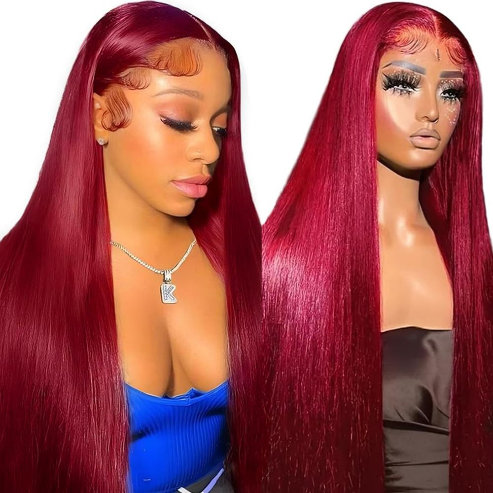 Djfg Burgundy Human Hair Wig 200 Density 99J 13X6 Hd Lace Front Wigs Human Hair