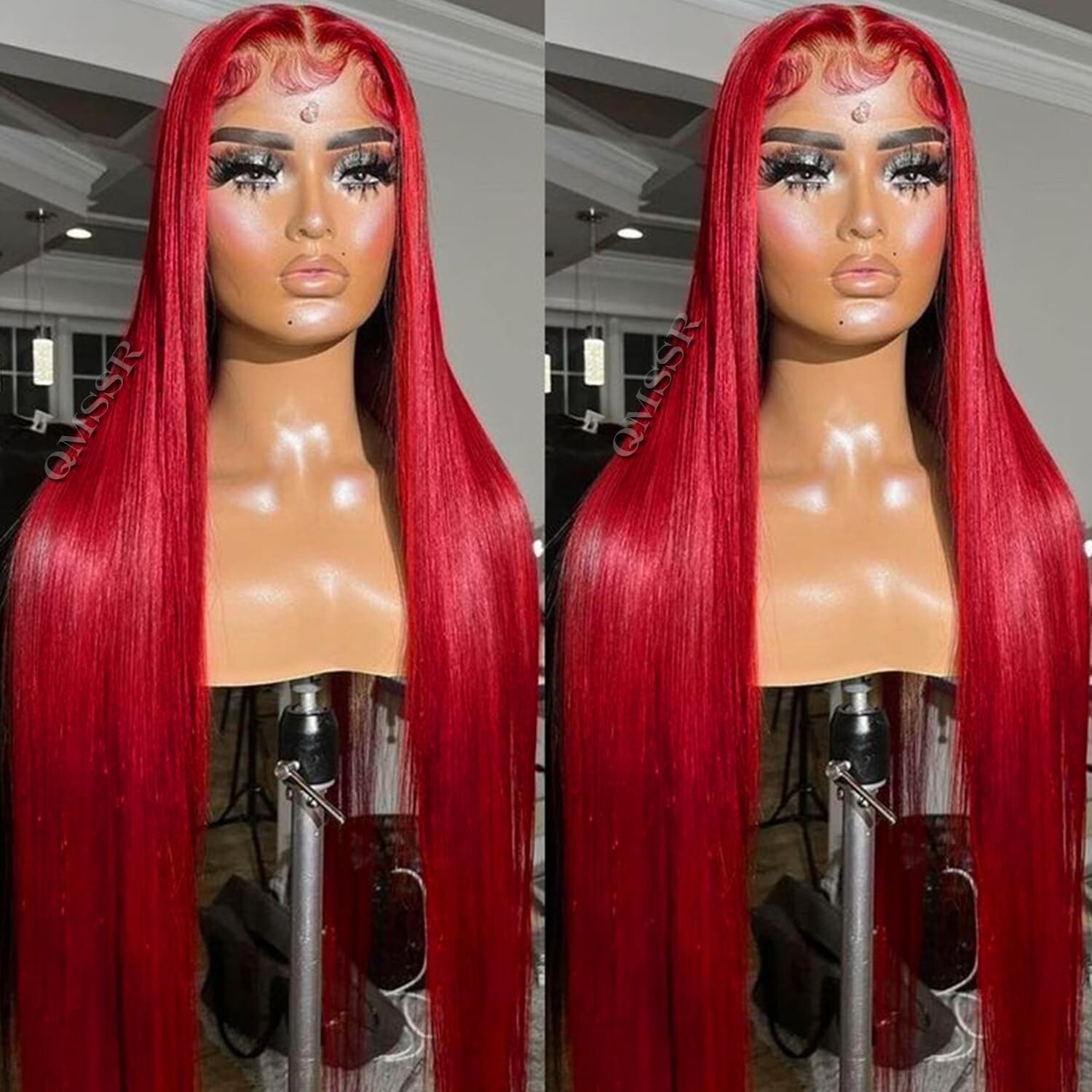 32 Inch Red Hair Synthetic Lace Front Wigs Pre Plucked Natural Long Straight Wig