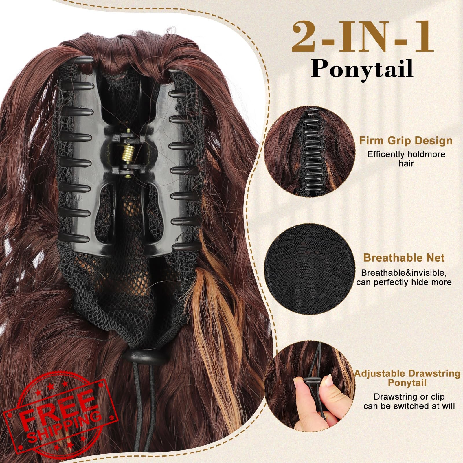 Stamped Glorious 18″ Curly Brown Blonde Ponytail Extension