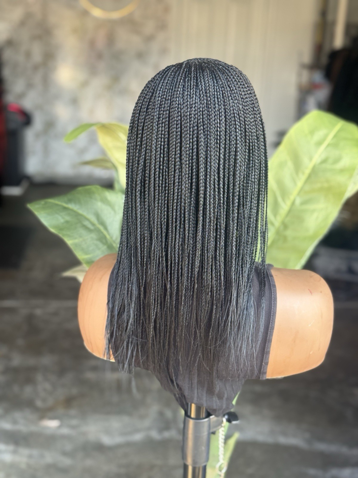 Braided Lace Front Black Wig Straight c-cut for Women Synthetic Medium 10inches