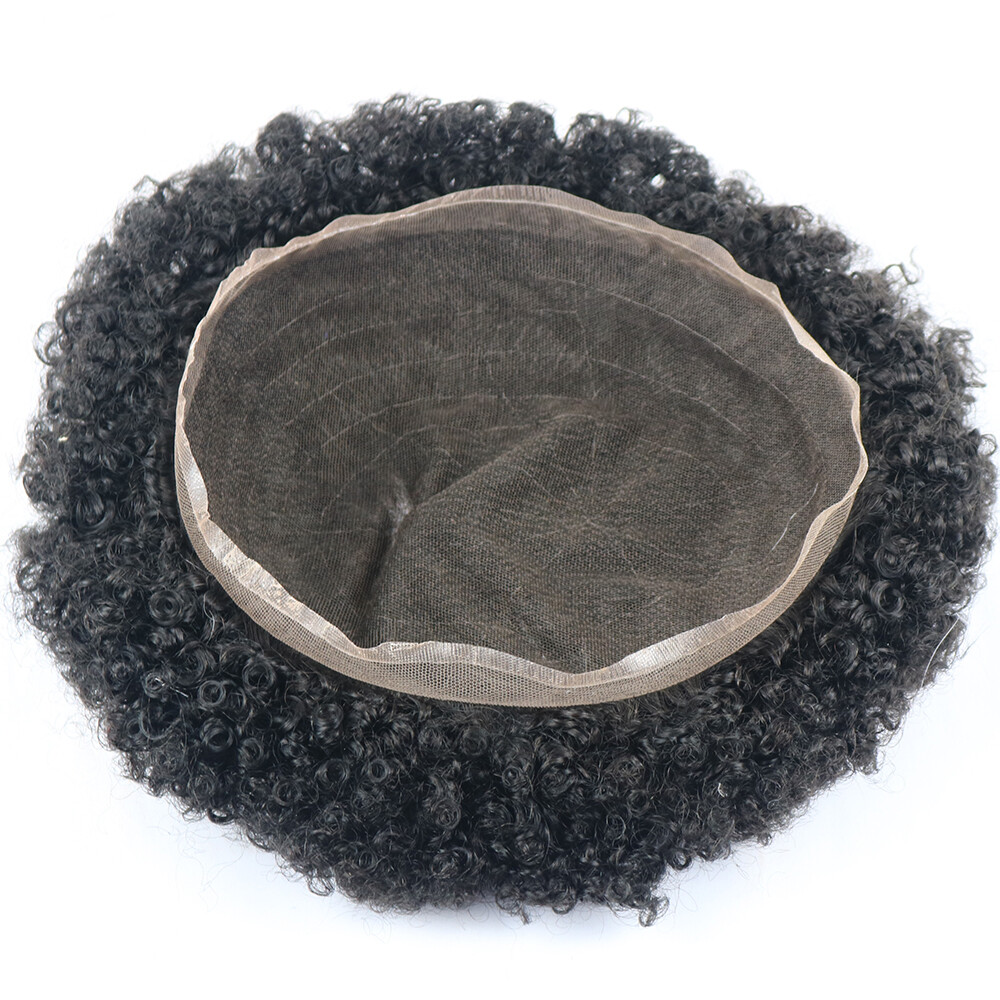 Skin Afro Toupee 10MM Man Weave Hair Unit Black Mens Deep Curly Male Toupee