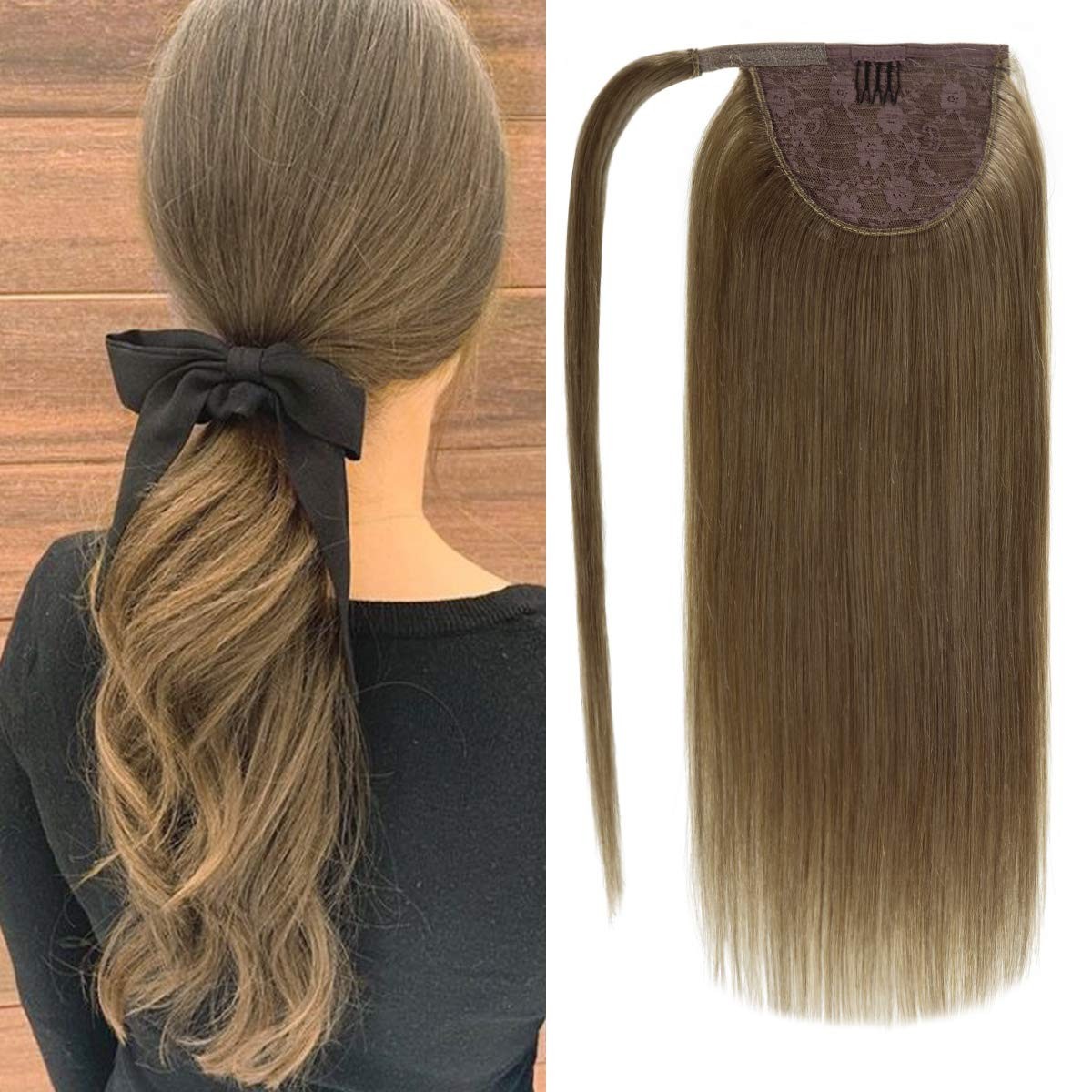 Ponytail Extension Claw Clip Long Thick Natural Remy Human Hair Multi Colors