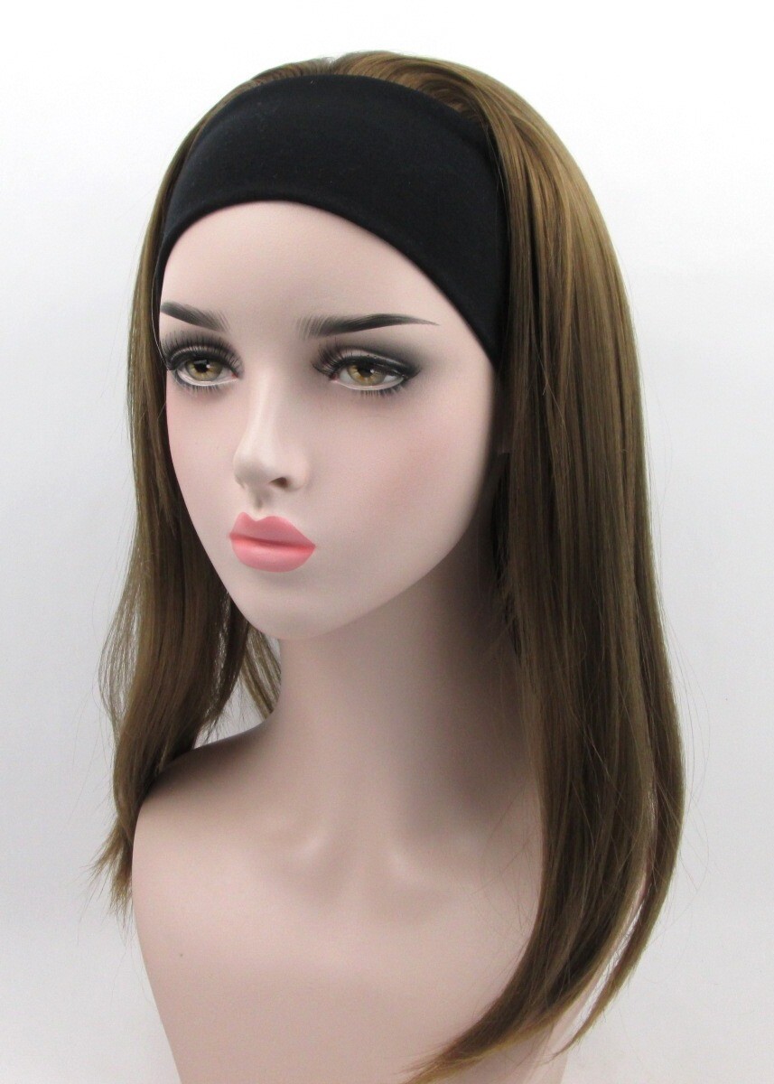 WOMENS 18″ LONG STRAIGHT HAIR LAYERED WIG HAIRPIECE W/ ELASTIC HEADBAND PATRICIA