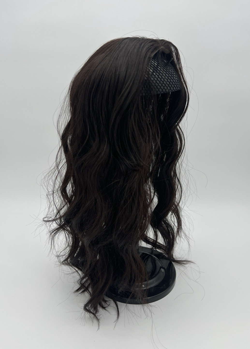 Brown Black Side Bangs Long Wavy 20in Women Premium Hair Topper