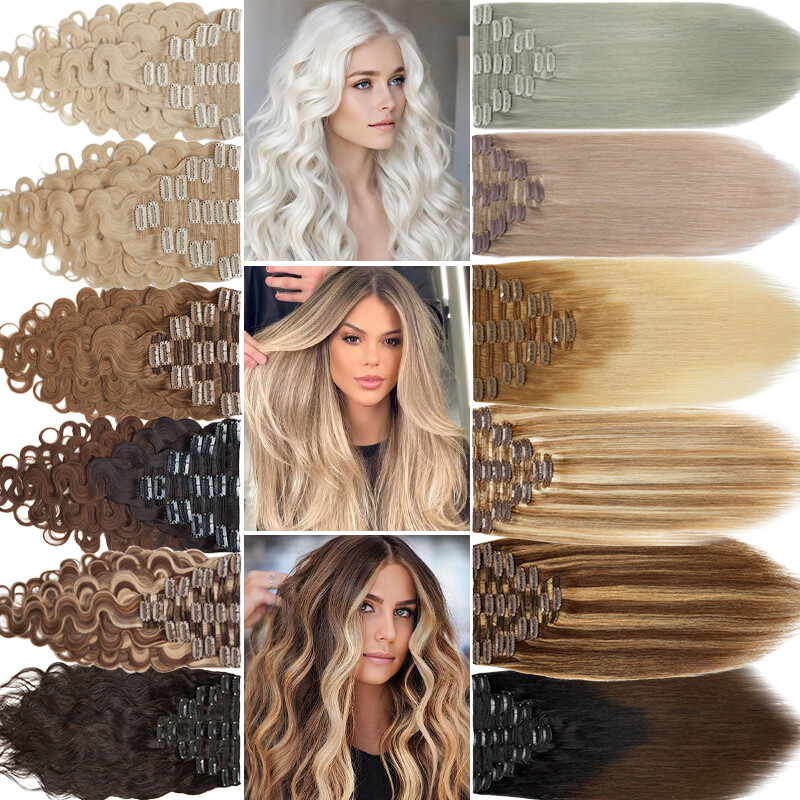 Thick Clip In Remy Human Hair Extensions Double Weft Full Head Long 200g US N322