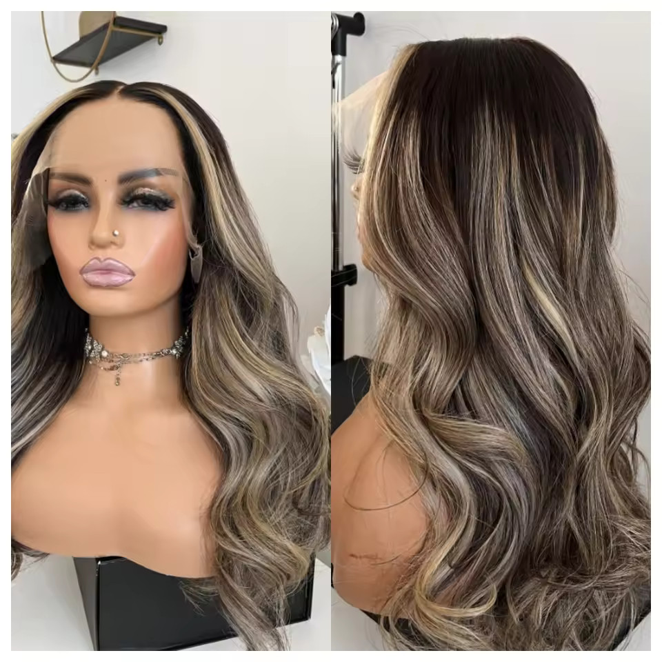 Ash Brown with Dark Brown Highlight 100% Human Hair Lace Front Wigs 13×4
