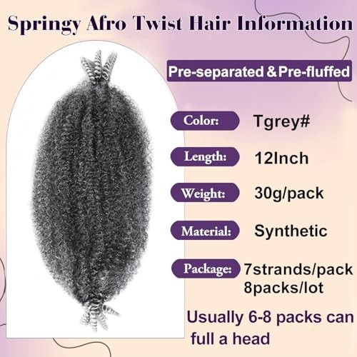 Marley Twist Braiding Hair 12 Inch Afro Twist Hair 8 12 Inch (Pack of 8) Tgrey