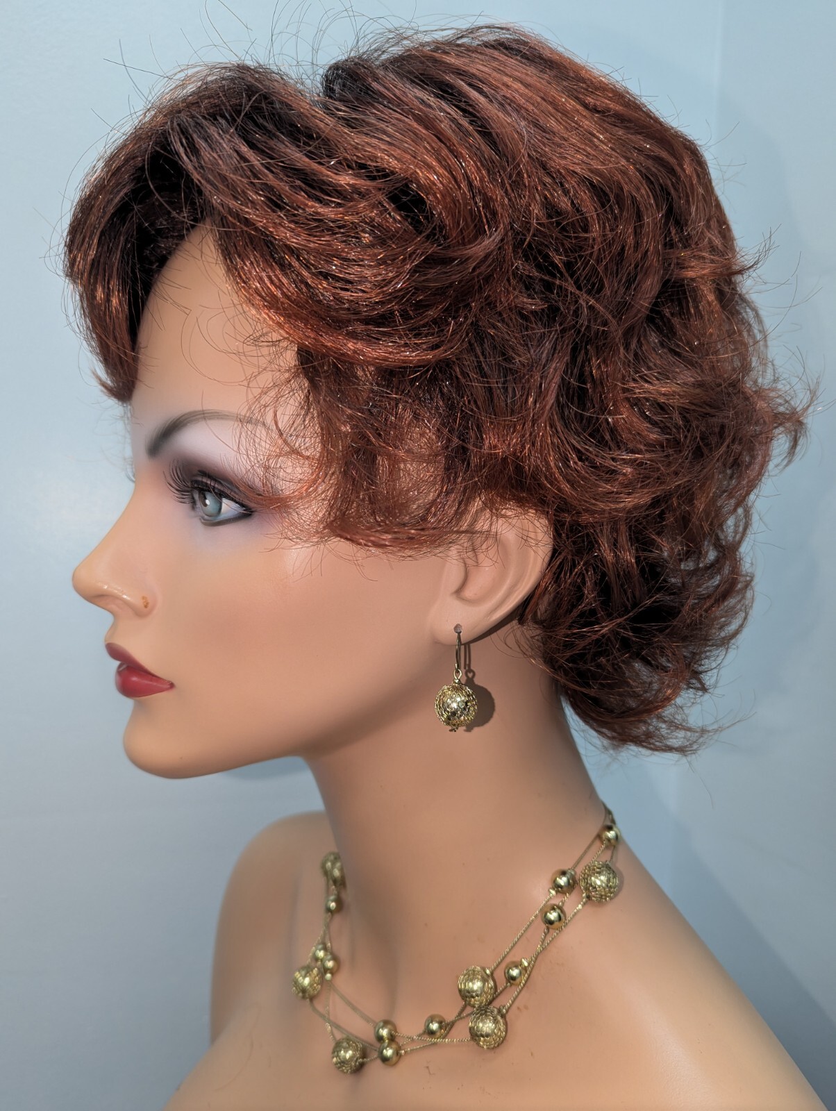 Fashion Synthetic Bangs Flip Back Wig Dark Brown Base #2, Tipped Copper Red #130