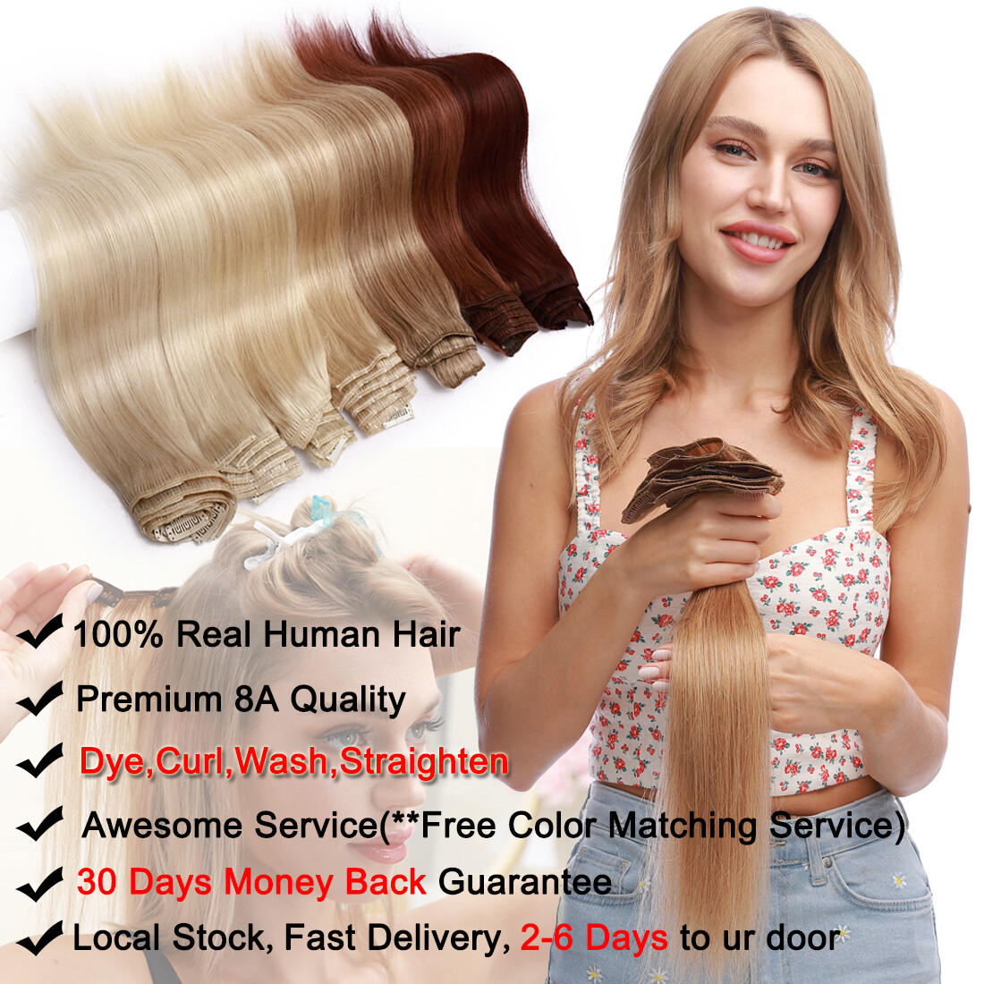 CLEARANCE 100% Human Hair Clip in Remy Hair Extensions Full Head/SMOOTH Blonde
