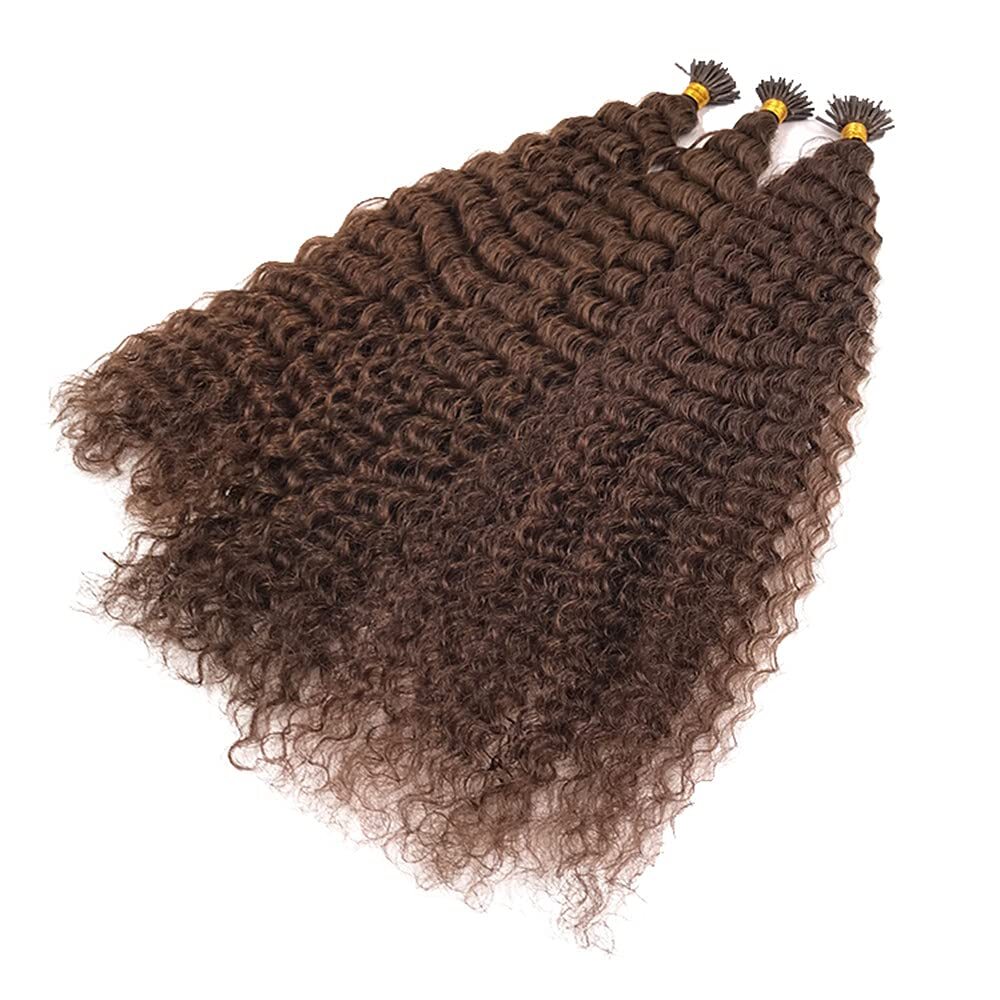 Microlink Pre Bonded Kinky Curly I Tip Human Hair Extension #4 Dark Brown 100pcs