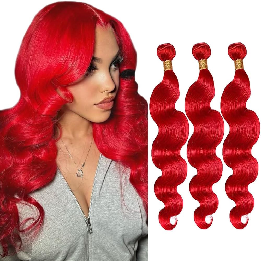 Weeybay Red Bundles Human Hair Burgundy Body Wave Bundles 24 26 28 Inch