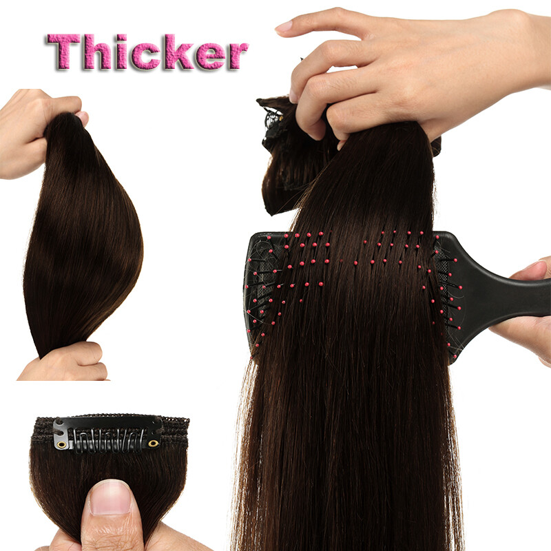 Double Weft Thick Clip In Extensions Virgin Human Hair Balayage Ombre Full Head