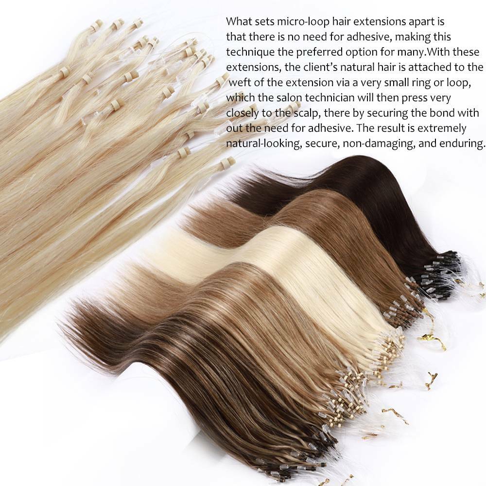 1G Micro Beans Link Loop Ring Human Hair Extensions 100% Full Head Highlight 300