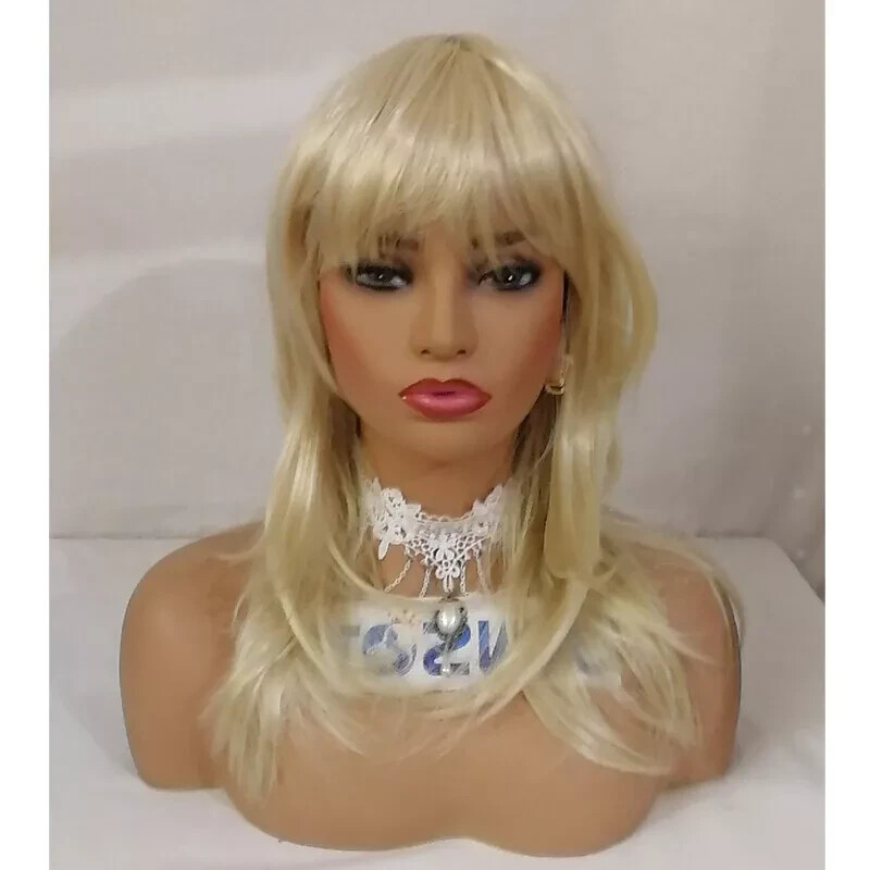 Women/Men Unisex Medium Long Light Blonde Full Wig Synthetic Hair Cosplay Wig