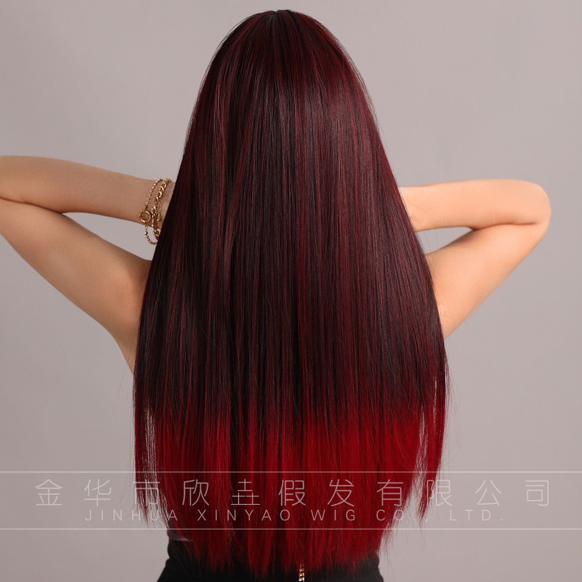 24 Inch Black To Red Ombre Long Curly Full Head Wig For Women European American