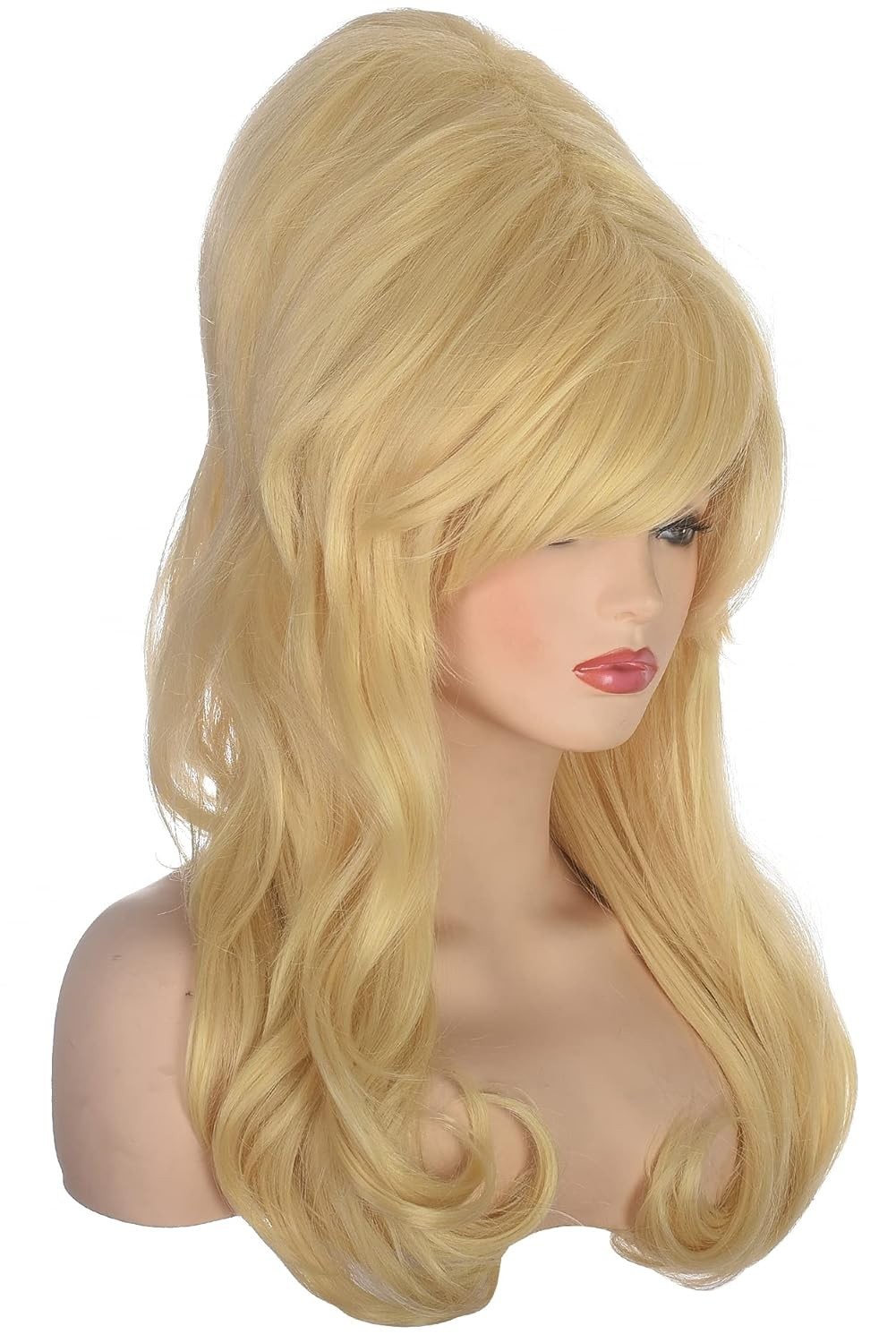 Women Blonde Beehive Wig Long Curly Wavy Bouffant Heat Resistant Synthetic Ha…