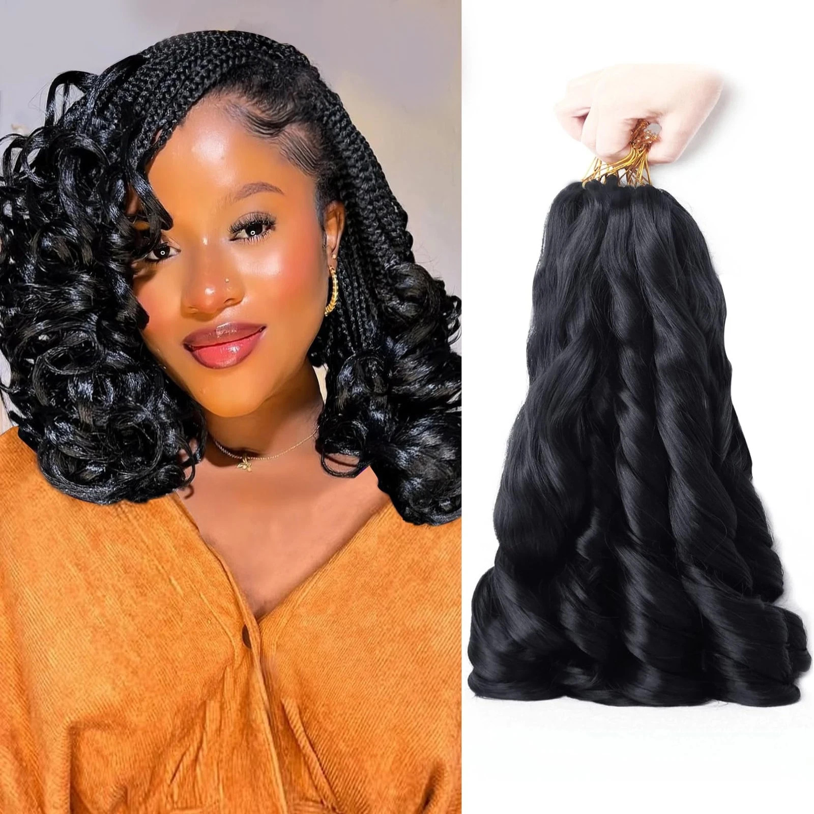 French Curl Braiding Hair 12 Inch Natural Black 8Packs Loose Wavy Spiral Curl…