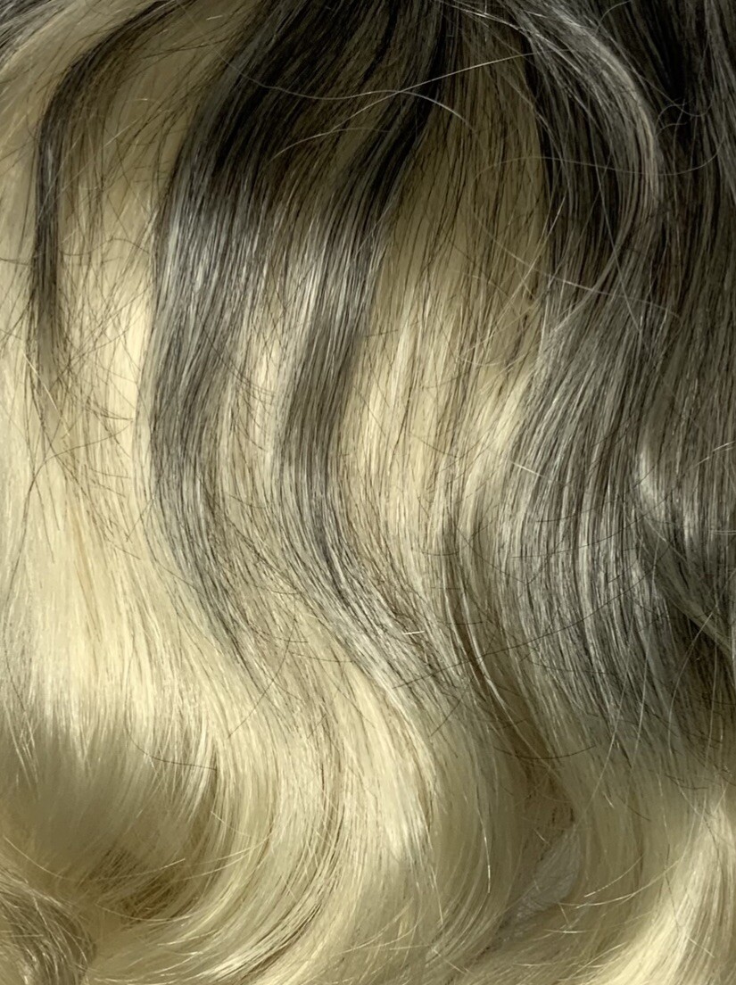 Synthetic Wig Light Blonde/Ash Gray Roots SZ Average Wavy Shoulder Length J-2