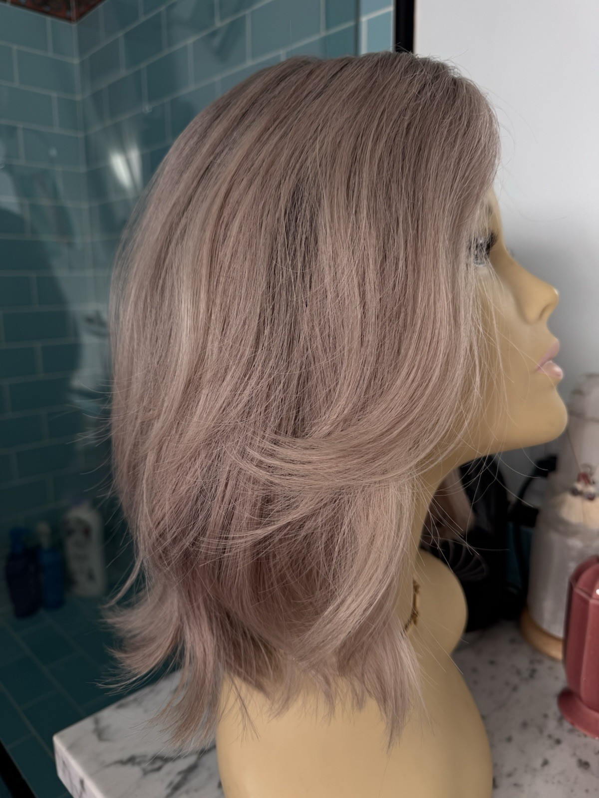 Human Hair Wig By Stacked Hair Wig Light Ash Blonde Natural Lace Front.