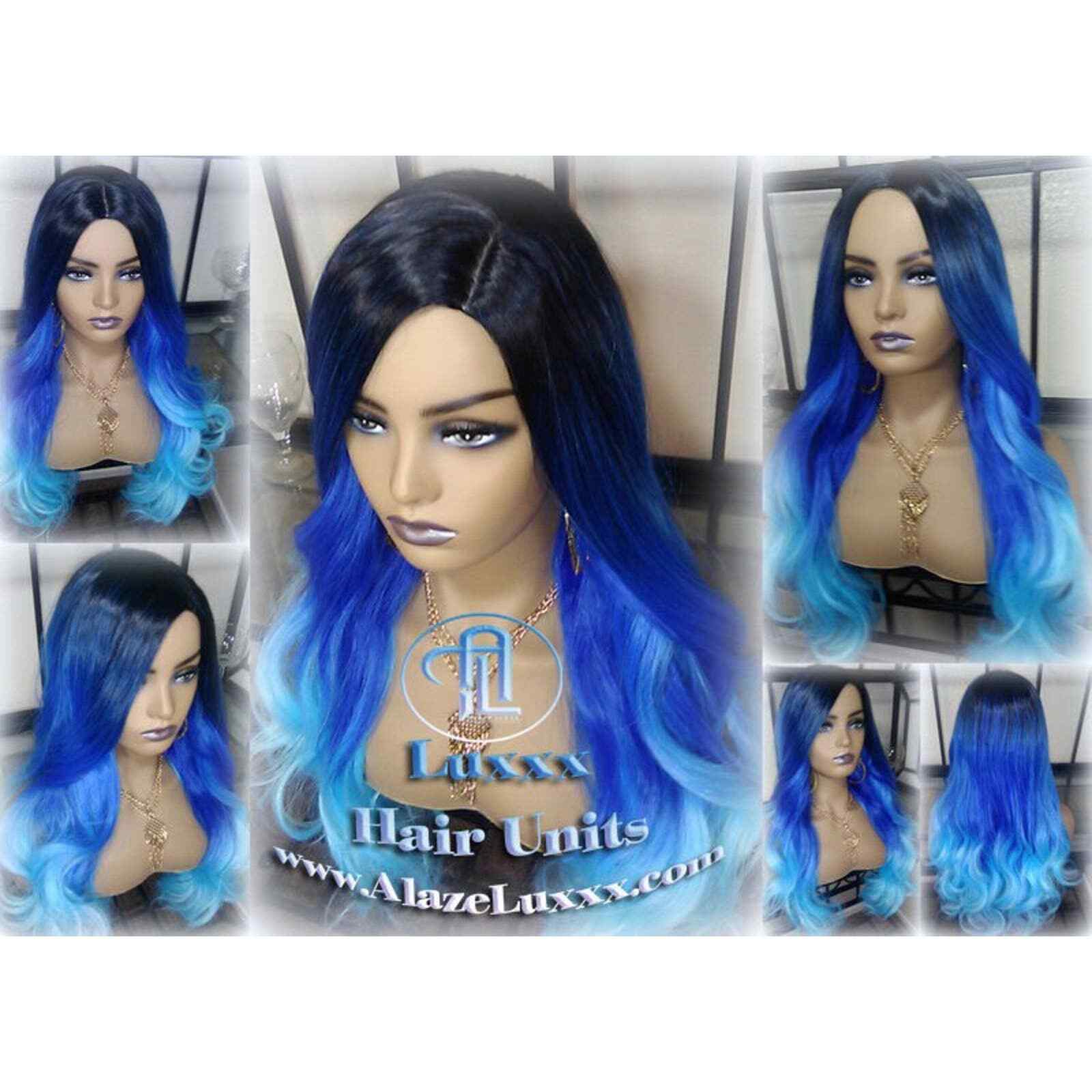 Blue Ombre Gradient Human Hair Wig Weave Mermaid bohemian Goddess