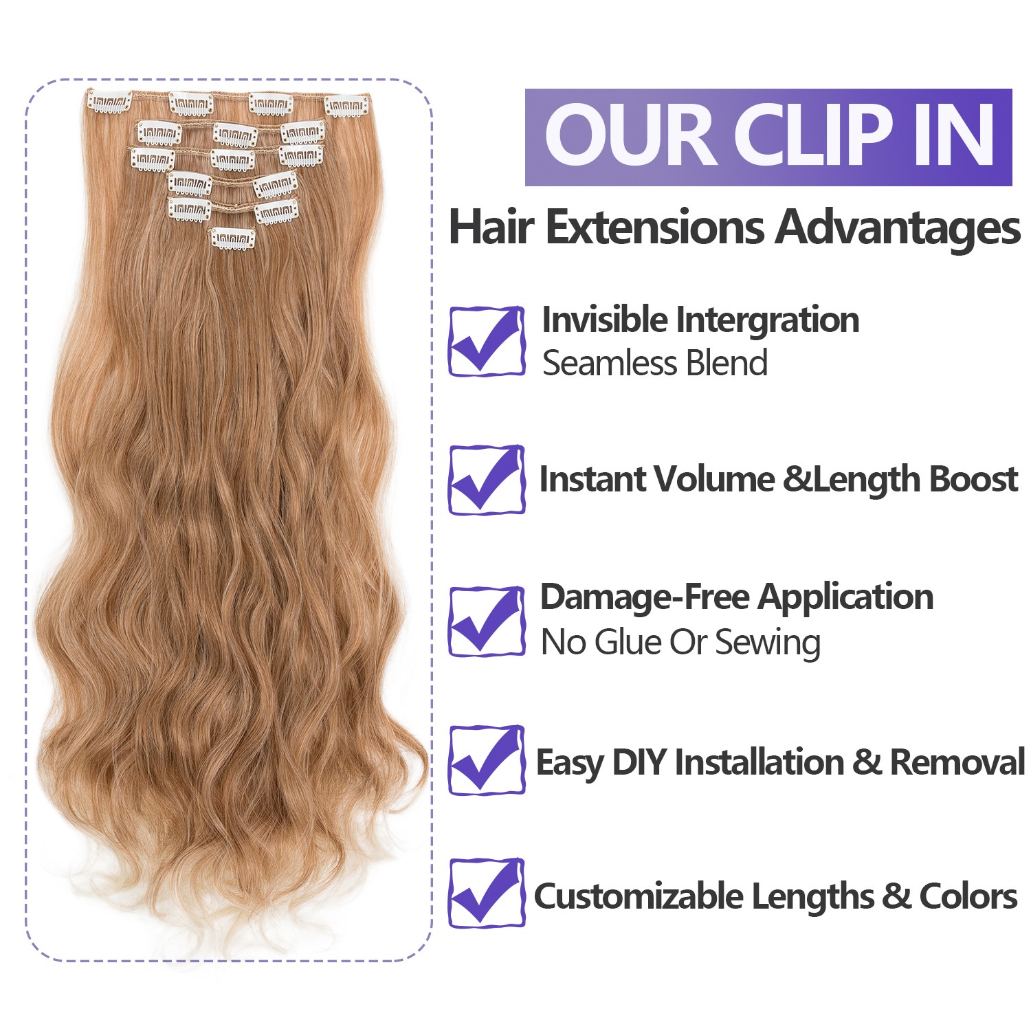 CLEARANCE Thick Clip In Hair Extensions 8PCS 18Clips Curly Wavy As Human Hair US