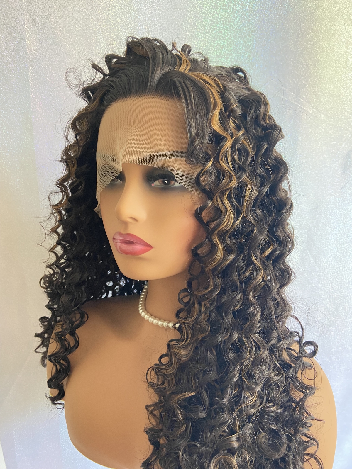Human Hair Blend Lace Front Wigs Long Tight Curly Heat OK #4/27 Highlight Brown