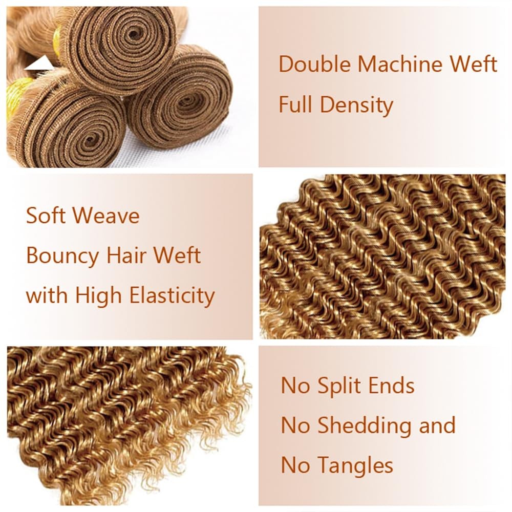 Leruikair Deep Wave Bundles Human Hair 3 Bundles 16 18 20 Inch Honey Bloned