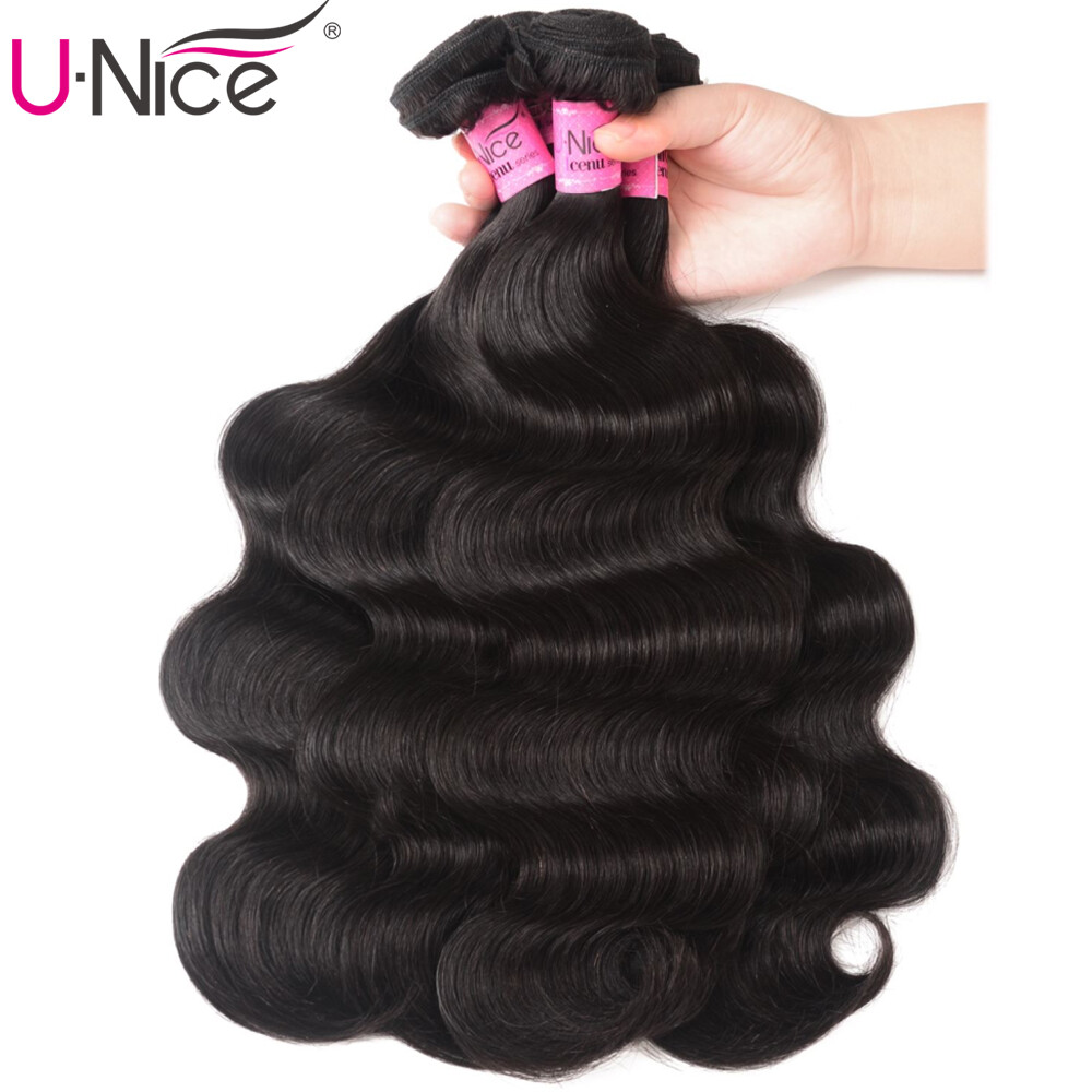 UNice Cambodian Body Wave 4 Bundles Human Hair Extension with Lace Closure Weave