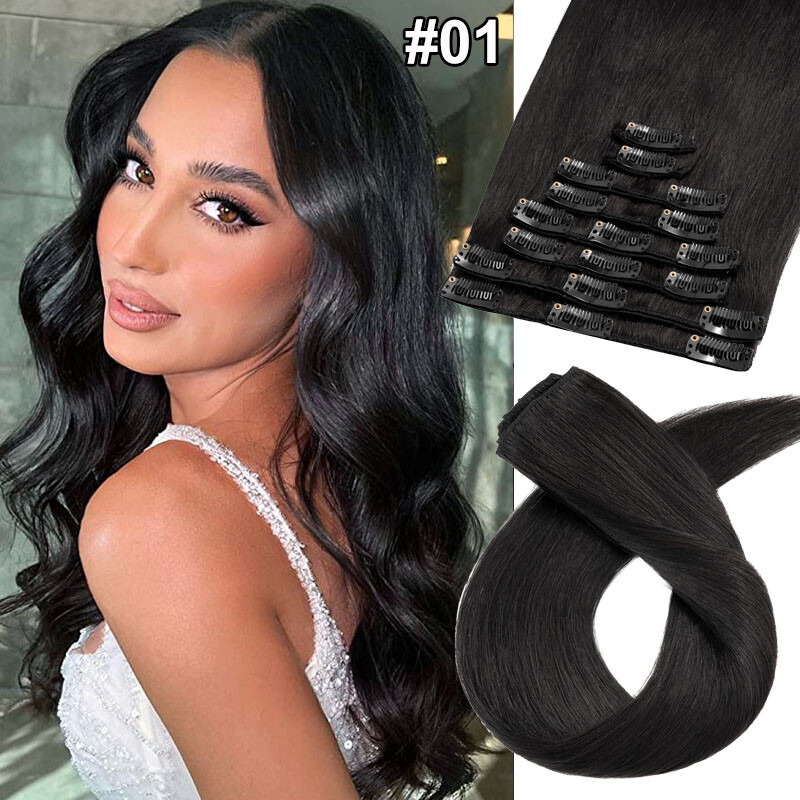 Clip in Hair Extensions 100% Real Remy Human Hair Weft Full Head 8 Pieces Blonde