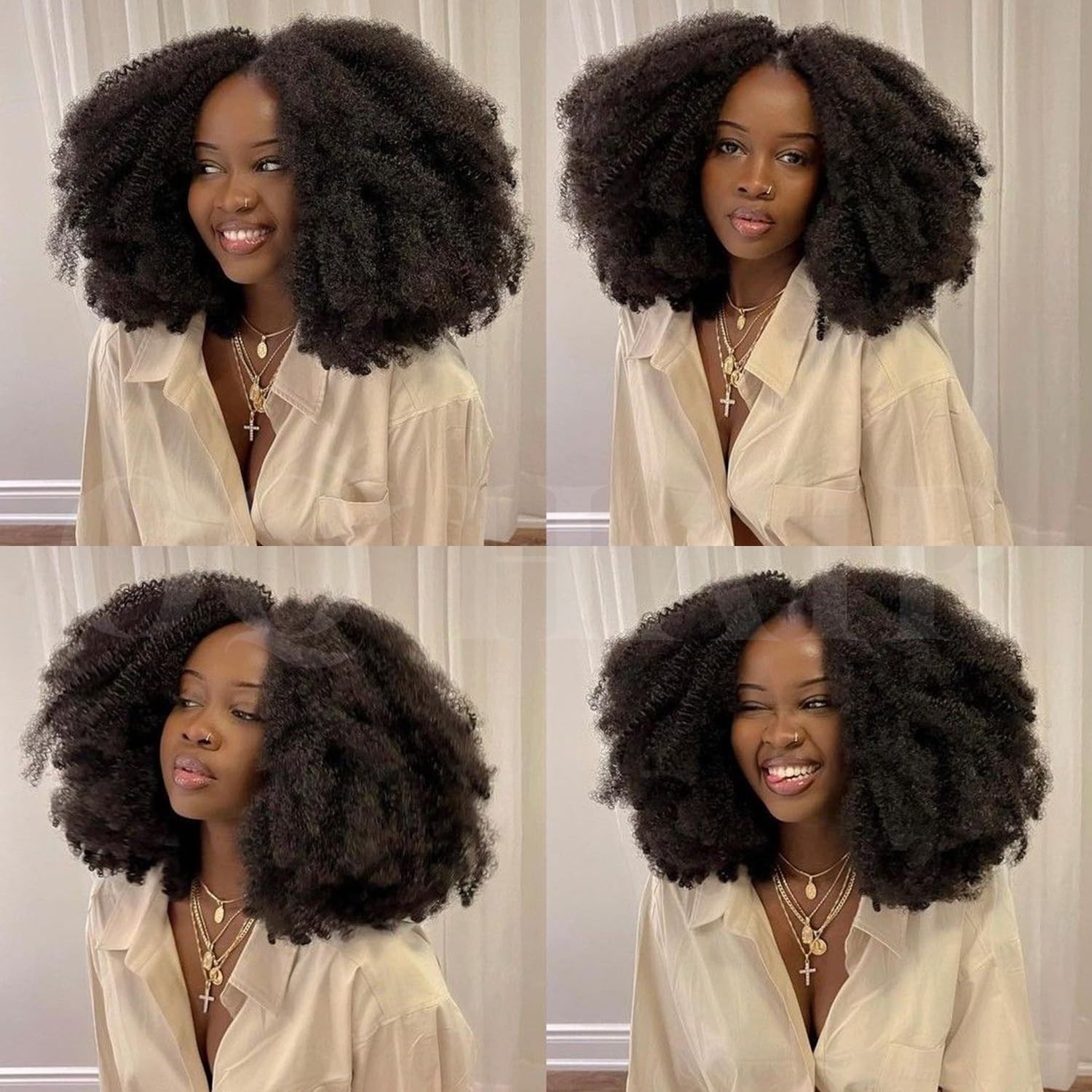 6X9 Afro Curly Human Hair Wigs 100% Unprocessed Kinky Curly Glueless Wigs Pre Cu