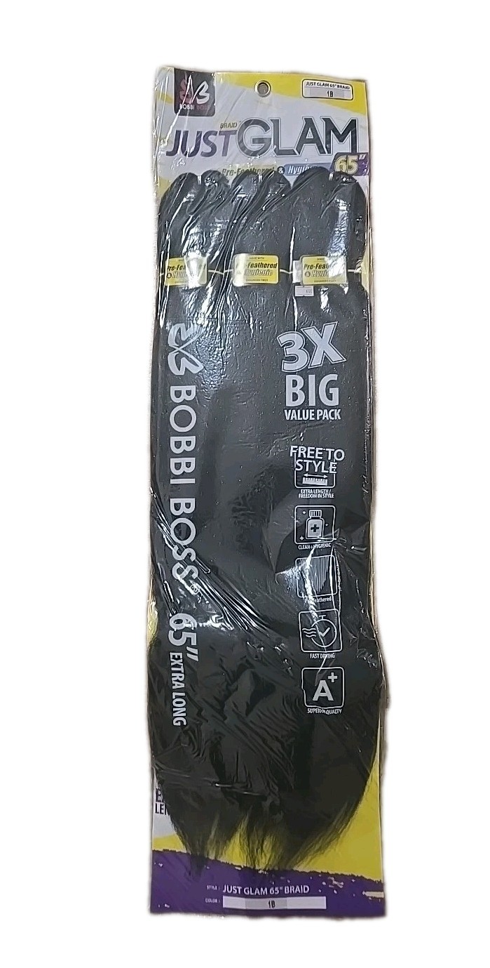 BOBBI BOSS JUST GLAM 65″ BRAIDING HAIR SUPER LONG BRAID #1B – Black NEW 3-PACK