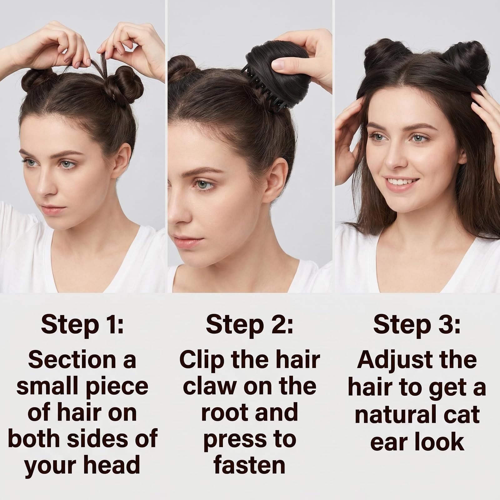 Bamboopack Cat Ears Hair Donut Chignon Claw Clip in Messy 8cm, Brown Dark