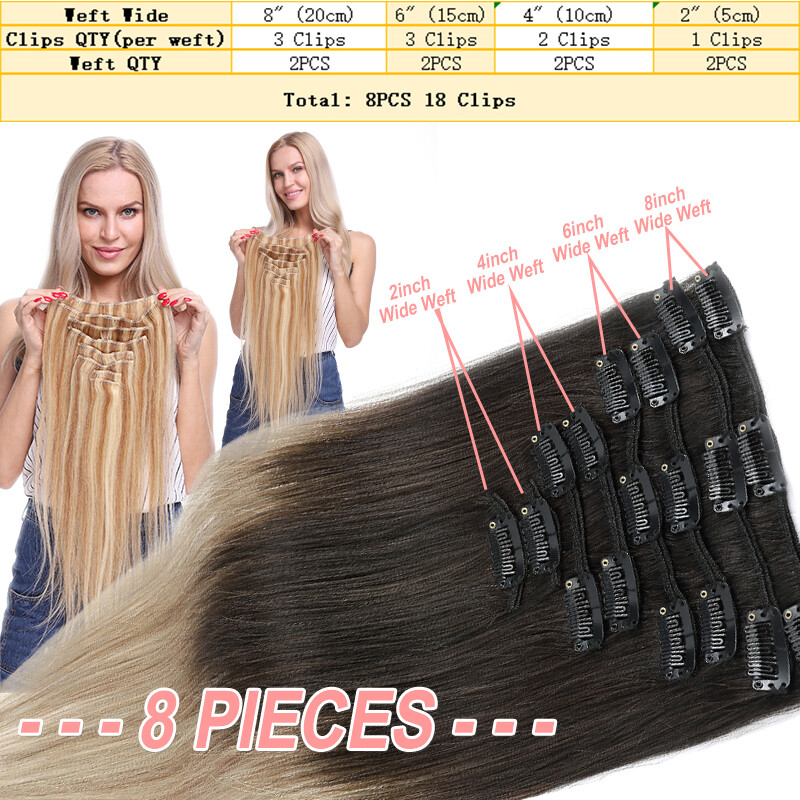 Balayage Clip In Real Human Hair Extensions Blonde Hairpiece Medium 8 10 12 14in