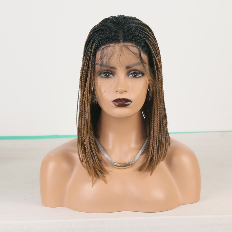 Shoulder Length Braided Rooted Brown Lace Front Synthetic Hair Heat Ok Wig Women