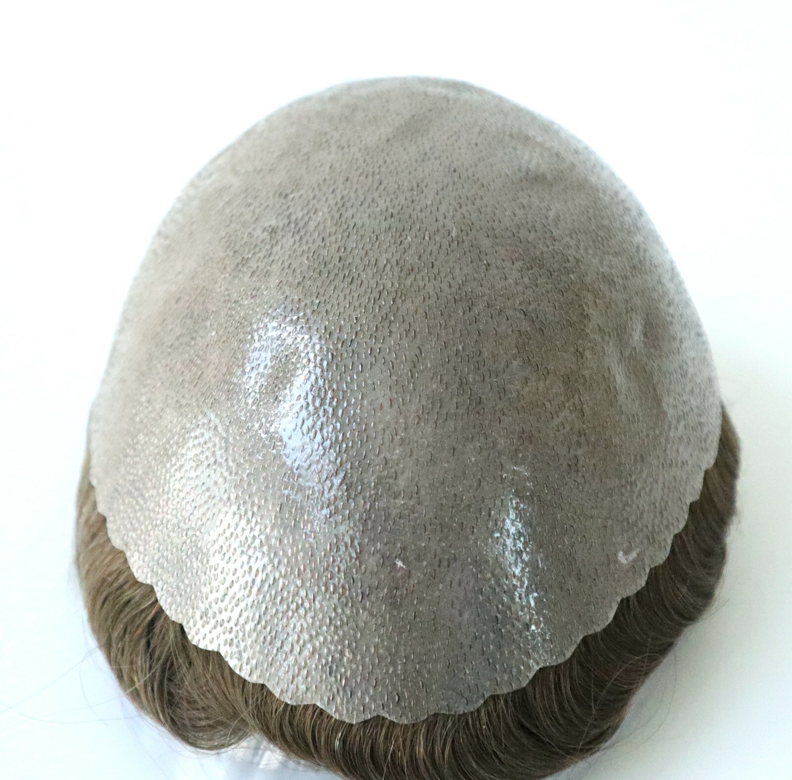 Mens Toupee Human Hair Replacement System Poly Skin Scalloped Knot Hairpiece #6