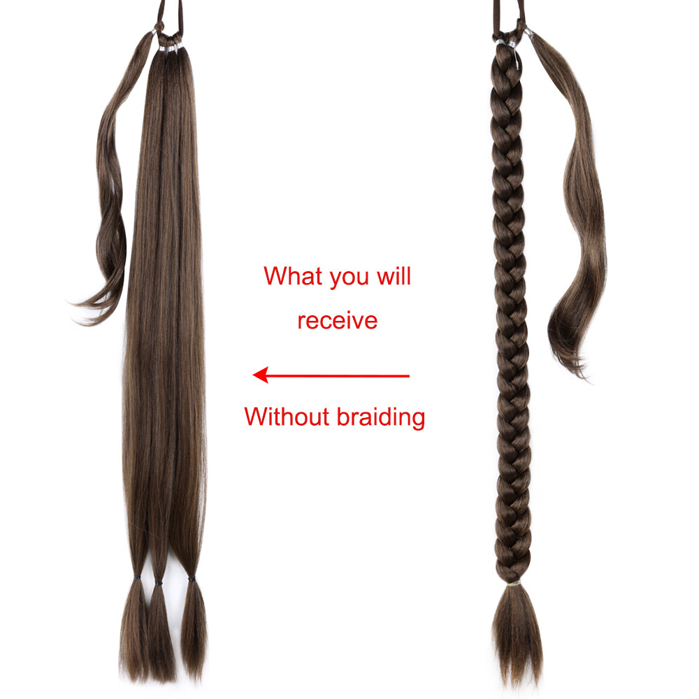 New Long Braided Ponytail Extensions Synthetic Hairpiece Pony Tail with Hair Tie