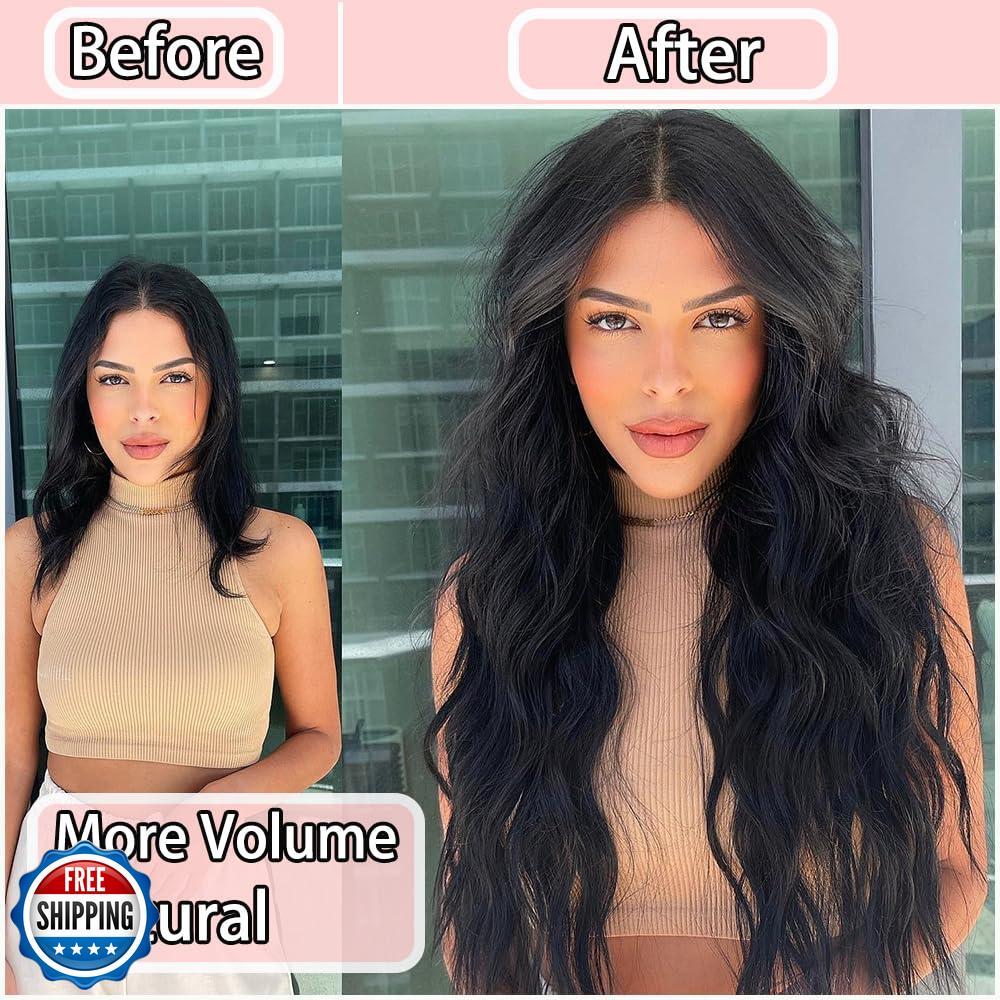 Clip in Hair Extensions for Women, 6PCS Clip Ins Long Wavy Curly Dark Brown H