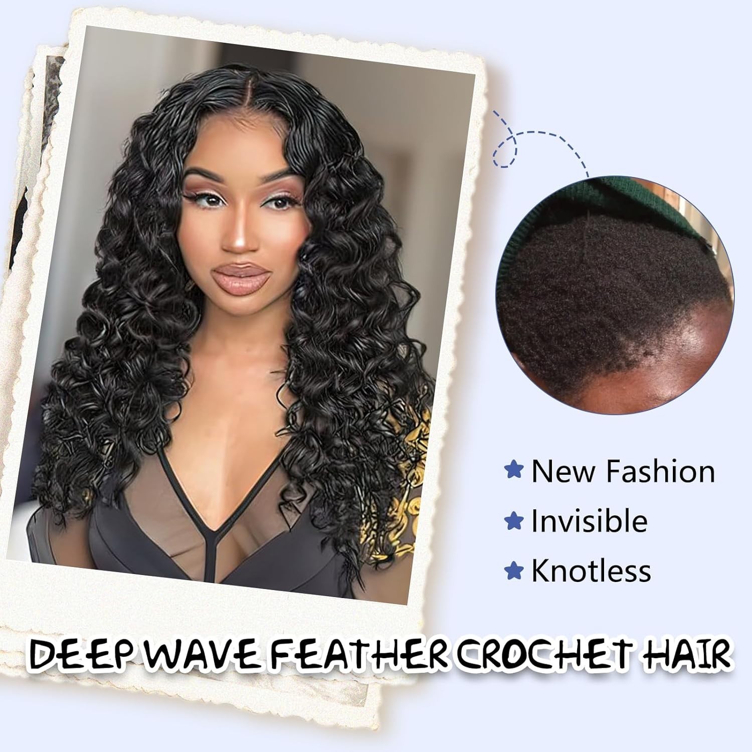 16 Inch Deep Wave Crochet Hair – 180g Pre-Looped Feather Tip for Natural Style