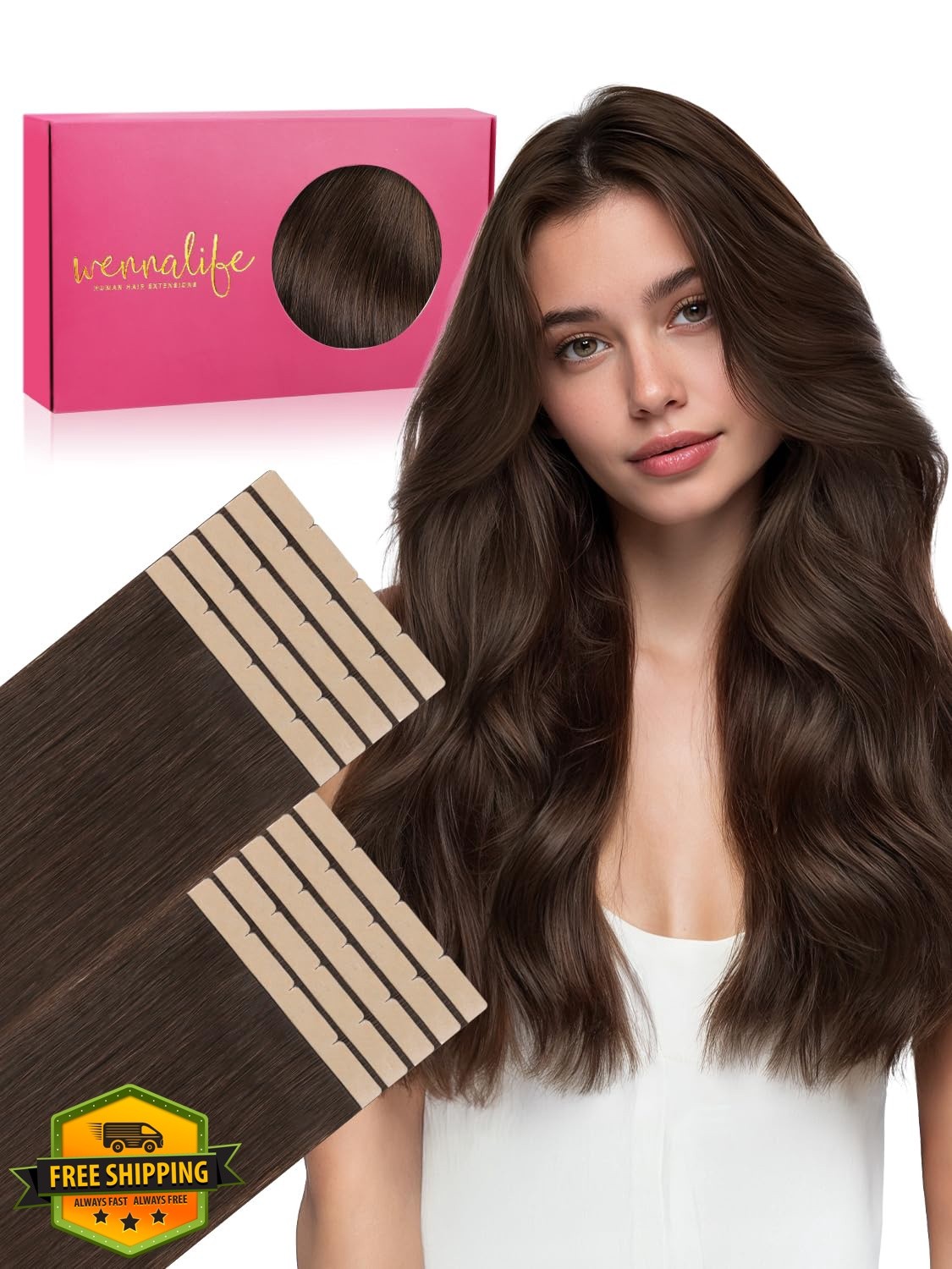 Wennalife 8cm 20 Inch Chocolate Brown Tape Hair Extensions