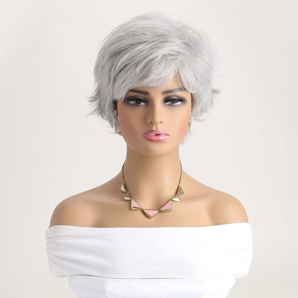 Silver Gray Wig for Women Ombre Natural Short Cosplay Full Wig Heat Resistant