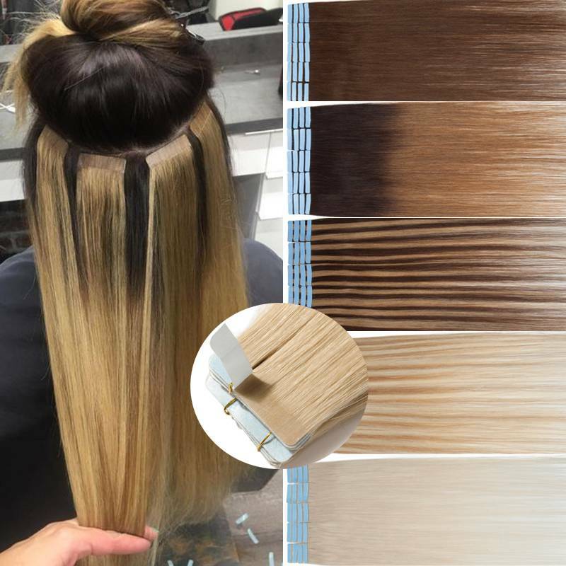 200g Thick Skin Weft Tape In 100% Human Hair Extensions Full Head 12″-24″ Long