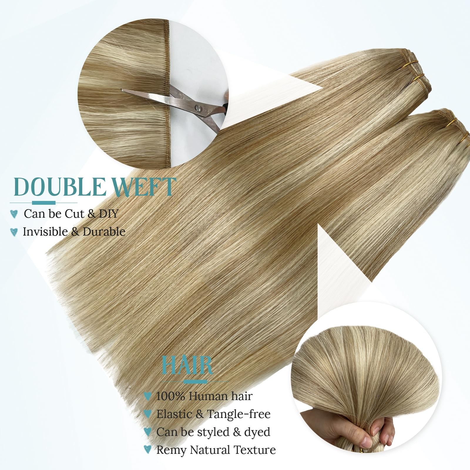 Munx Sew In Hair Extensions Real Human Hair Dark Brown Highlight Blonde 60 Weft