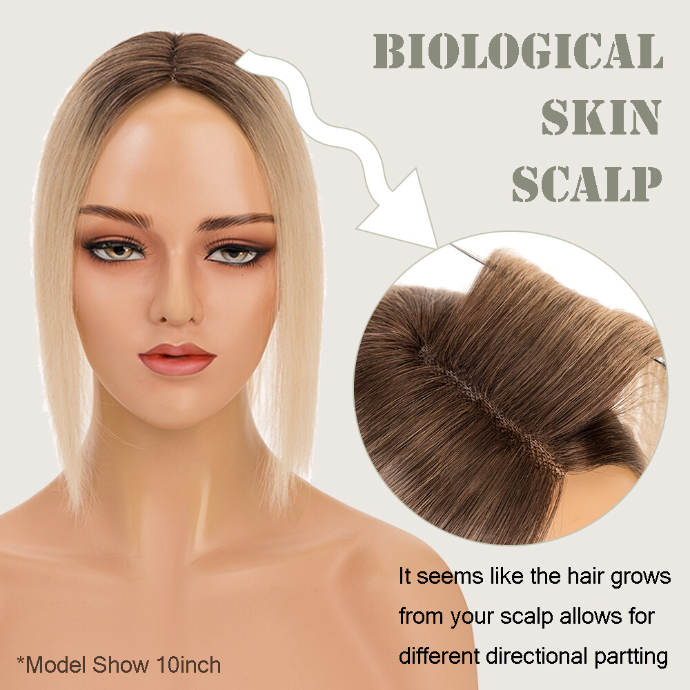 100% Real Human Hair Clip in Hairpiece Topper Top Toupee for Women Thinning Hair