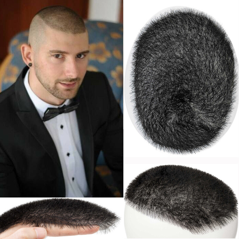 Men’s Short Buzz Cut Hair PU Skin Base Toupee Human Hair Hairpieces Wig 13x18cm